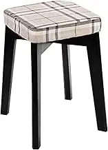 Dressing Table Stool,Square Footstool Upholstered Chair Soft n Bench with Removable Linen Cover and 4 Wooden Legs Hallway Bedroom Living Room
