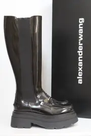 sz 10.5 / 41 Alexander Wang Black Patent Leather Knee High Boot Platform Shoe