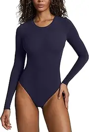 [PAVOI ACTIVE] Buttery Soft Long Sleeve Body Suits for Women - Double Lined Thong Bodysuits Tops Crew Neck Compression Bodysuit