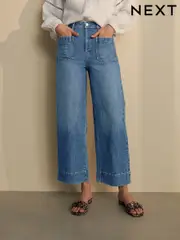 Mid Blue Cropped Patch Pocket Jeans (AF6078) | $71