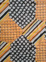 Vintage Retro Cotton Fabric Orange Brown Patchwork Floral Stripes Spots