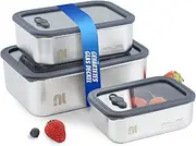nicelock Storage Container with Lid, Set of 3, Lunch Box, Stainless Steel, Premium Stainless Steel Boxes with Glass Lid, Food Container, Dishwasher Safe, Microwave Safe