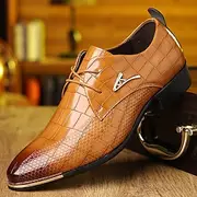 Men's Brown Crocodile Pattern Faux Leather Oxford Shoes - Elegant Lace-Up Dress Shoes for Formal and Business Wear