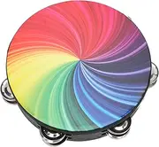 8in Tambourine,Colorful Double Row Bell Hand Drum, Handheld Percussion Instrument (Colorful)