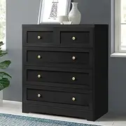 ALFORDSON Chest of Drawers Hallway Tallboy, Bedroom Dresser with 5 Drawers with Handles, Living Room Side Cabinet Standing Storage Cupboard, Indoor Furniture Home Organiser Sideboard (Black)