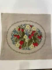 VINTAGE CREWEL OF STRAWBERRIES AND FLOWER UNFRAMED