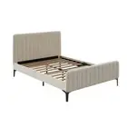Oikiture Double Size Bed Frame Velvet Fabric Beige