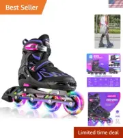 Girls Inline Skating Fun: Adjustable Skates with All-Wheel Lights – Small Size