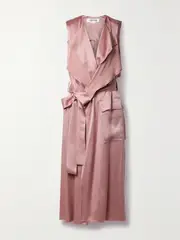 [Victoria Beckham] Victoria Beckham - Cutout Hammered-satin Midi Wrap Dress - Pink - UK 12 UK 12 Pink
