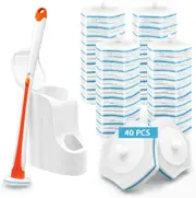 Disposable Toilet Bowl Cleaner Wand with 40 Cleaner Refills, Wall Mounted Long Handle Compact Bathroom Scrub Brush Holder Set for Sink Bathtub Wash Basin Mop Pool (Orange)