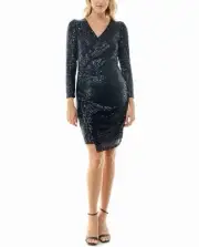 Nicole Miller barbara sequin faux wrap dress NAVY