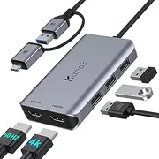 USB 3.0 to Dual HDMI Adapter for MacOS M1 M2 & Windows, USB 3.0 Laptop Docking Station to Dual Monitor, USB A/C 3.0 Hub Splitter for MacBook Pro/Air, Dell/HP/Lenovo, Surface, Chromebook, Thinkpad