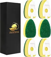 Non Scratch Dish Wand Refills 6 Pack, Dishwand Replacement Sponge Heads, Heavy Duty Dispenser Scrubber Pads, Dishwashing Scrub Brush with Soap Control Handle Cleaning Supplies for Kitchen Dishwasher