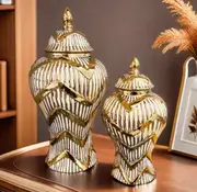 2x pieces Elegant Ginger Jars with Lid Storage Home design desk flower vases