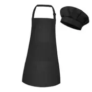 Kids Apron and Chef Hat Set Adjustable Child Art Aprons with 2 Large B-black
