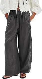 [SAFRISIOR] Womens Hudson Canyon Pants Side Striped Sweatpants Drawstring Waist High Rise Pant Trousers with Pockets, Solid Black, Medium