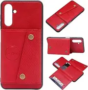 Case Compatible with Samsung Galaxy A13 5G / A04S Kickstand [PU Leather + Shell + Card Holder] 2 in 1 Magnetic Cover Red