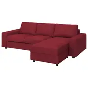 VIMLE 3-seat sofa with chaise longue, with wide armrests/Lejde red/brown
