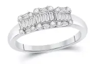 14kt White Gold Diamond Baguette Triple Cluster Womens Ring 1/2 Cttw
