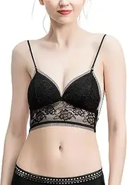 [Generic] Women Bras Wireless Front Closure Lace Bralettes for Women Floral Adjustable Thin Strap V Neck Hook Eye Unpadded Triangle Bralette Wire Bra (with Chest pad) Sports Bras Pack for Women