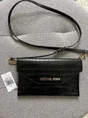 Michael Kors Crossbody Handbag Jet Set Embossed Black Leather BRAND NEW WITH TAG