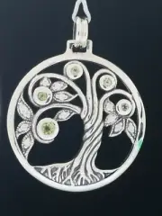 Tree of Life Peridot & Cubic Zirconium Sterling Silver Pendant Designer Jewelry