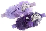 Nishine Baby Christening Headband Toddler Girls Fabric Flower Headband Tiara Stretchy Elastic in Pairs (Child, Purple/Lilac)