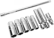 9Pcs Spark Plug Socket Set, Magnetic Thin Wall 3/8 Inch Drive Spark Plug Socket Set with Universal Joint Replacement Can Be Flexibly Adjusted and Has a Long Service Life.