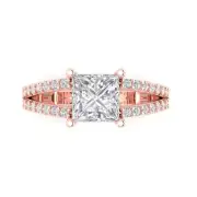 2.42ct Princess split shank Lab created Sapphire Wedding Ring 14k Rose Gold