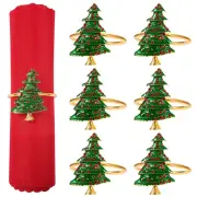 Christmas Napkin Rings - Xmas Tree Metal Napkin Holder Rings with Red Rhinest...