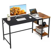 Giantex 140cm Computer Desk Modern Office Workstation w/2-tier Open Shelf & Footrest Bar Study Table Home Office Black