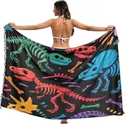[RPLIFE] Colorful Dinosaur Skeletons Bones Sarong Cover up Fringe Honeymoon Sarong, Large, Colorful Dinosaur Skeletons Bones, Large