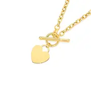9ct Gold 19cm Cable T-bar Bracelet With Heart Tag.