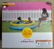 Sun Squad Inflatable 3 Ring Kiddie Pool Blue /Yellow 5 Foot Diameter NEW In Box
