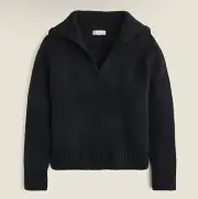 NWT J. Crew XS Johnny-collar Sweater Ribbed Trim Black