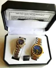 Geneva Men & Ladies Quartz Matching Watch Set: Diamond Collection