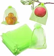100 Pcs Fruit Protection Bags,Gewaha 5.9 * 7.8Inch Reusable Mesh Drawstring Protectors Bag,Netting Bags for Fruit Trees Plants Vegetables to Protect from Pest Birds and Insects (Green)