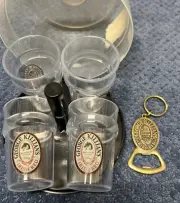 George KILLIAN'S Irish Red Metal Beer Bottle Opener & 4 Cup set 2.5”