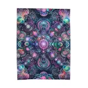 Velveteen Plush Blanket Futuristic Paisley Bioluminescent Cosmic Fractal Pattern