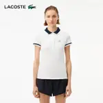 【LACOSTE】女裝-法國製造條紋網眼短袖POLO衫(白色)
