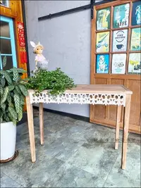 在飛比找Yahoo!奇摩拍賣優惠-鄉村風 仿舊101公分雙色白色玄關桌 復古雕花實木做舊白色桌