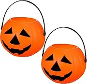 Cabilock 2Pcs Portable Halloween Pumpkin Bucket Holder Candy Storage Buckets Vibrant Orange for Home Office Restaurant Decorations