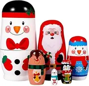 Ciieeo 6pcs Christmas Nesting Dolls Wooden Russian Dolls Russian Nesting Dolls Handmade Stacking Dolls for Christmas Birthday Decoration