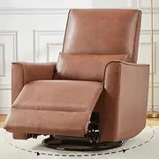IDEALHOUSE Swivel Rocking Nursery Chair Rocker Recliner Glider Deep Seat PU Leather Sofa Chair with high Backrest for Nursery,Living Room,Bedroom&Home Movie Theater (Brown)