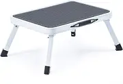KINGRACK Step Stool,Folding One Step Ladder with Non-Slip Rubber Mat,Lightweight Steel Kitchen Stool,Holds up to 150KG, White