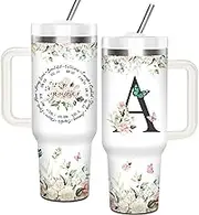 Christian Gifts for Women, Initial A Tumbler 40Oz with Handle and Straw for Women, Religious Inspirational Gifts for Woman Christmas