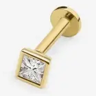14k Solid Gold Square CZ Internally Threaded Labret Stud Earring, 18Gauge