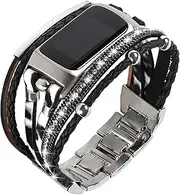Leather Bands Compatible with Fitbit Charge 6 Bands/Fitbit Charge 5 Bands for Women, Boho Handmade Multilayer Wrap Bracelets Jewelry Strap Replacement for Fitbit Charge 6/Charge 5 Fitness Tracker