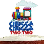 Train Cake Topper for Boys Girls 2 Years Old Birthday Chugga Chugga Two Two Party Supplies Decorations Glitter Train 2nd Birthday Cake Decorations