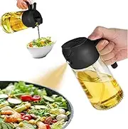 2 in 1 Oil Sprayer and Dispenser - 470ml Olive Oil Spritzer for Cooking, Air Fryer, Salad, BBQ, Roasting - Black